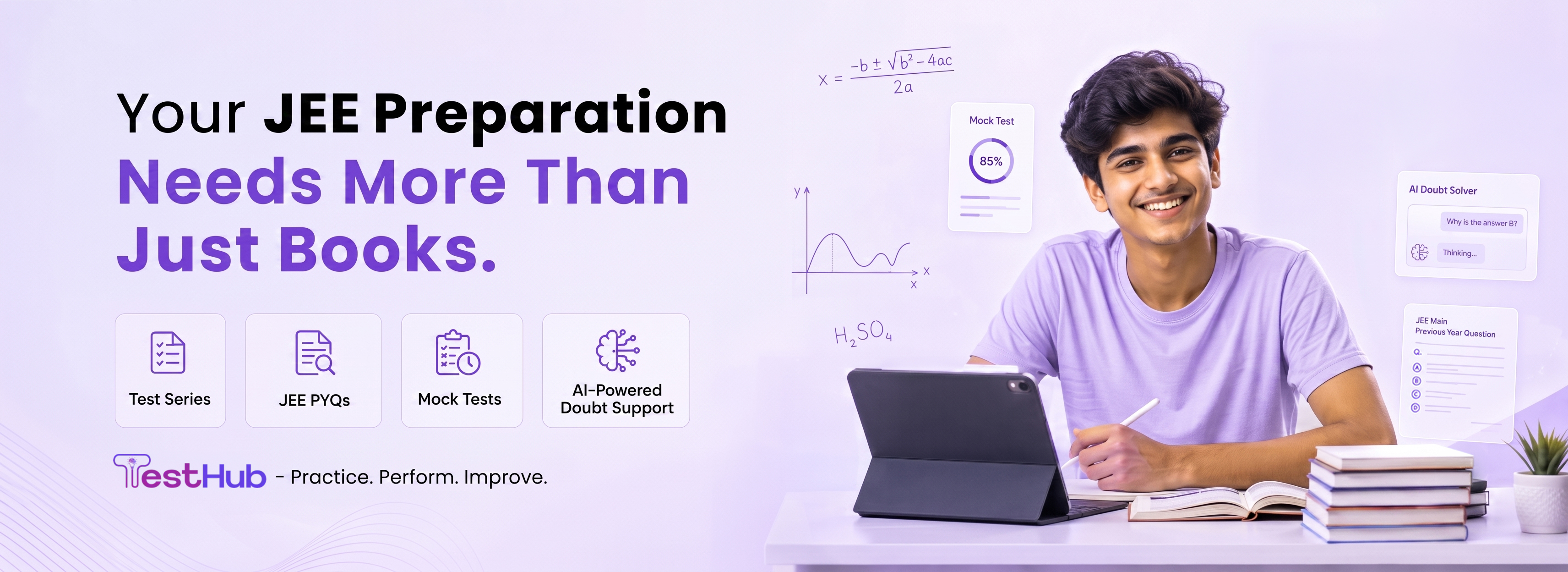 Your JEE preparation needs more than just books — test series, PYQs, mock tests, and AI doubt support